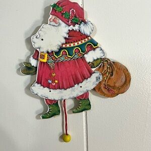 Vintage Wooden Mary Engelbreit Pull String Santa with sack